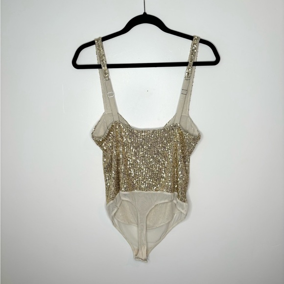 INTIMATELY FREE PEOPLE Sparks Fly Iridescent Gold Shimmery Sequin Bodysuit SizeL - Picture 13 of 14